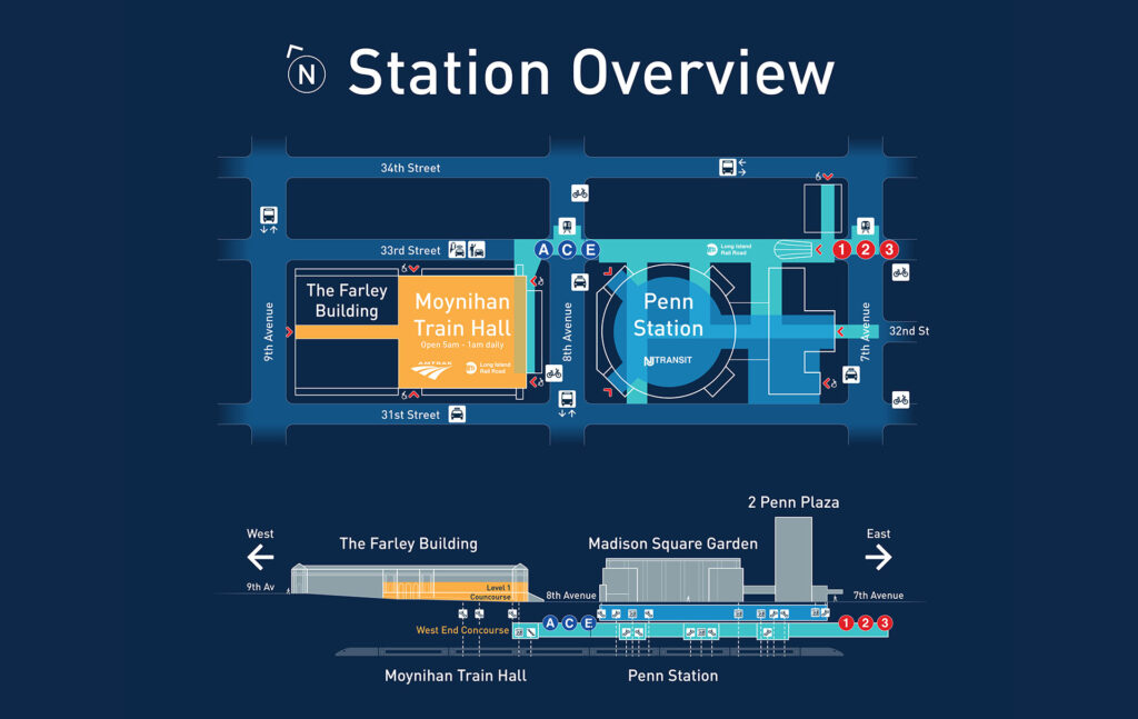 Map of Moynihan Train Hall Station Overview